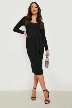 Maternité - Robe Mi Longue à Col Carré Et Manches Longues