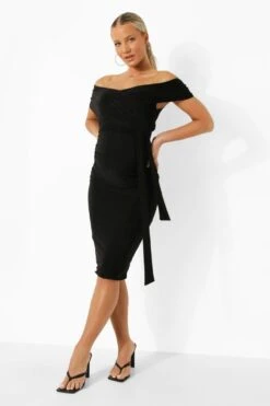 Maternité - Robe Nouée à La Taille à épaules Dénudées 8 Maternité - Robe Nouée à La Taille à épaules Dénudées -BOOHO Kleidung Magasin bzz00697 black xl 2