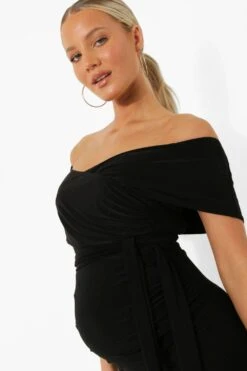 Maternité - Robe Nouée à La Taille à épaules Dénudées 9 Maternité - Robe Nouée à La Taille à épaules Dénudées -BOOHO Kleidung Magasin bzz00697 black xl 3