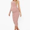Maternité - Robe Mi-longue Froncée à épaule Dénudée -BOOHO Kleidung Magasin bzz01306 blush xl