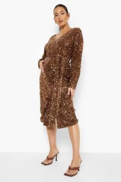 Maternité - Robe Mi-longue En Velours à Décolleté Plongeant -BOOHO Kleidung Magasin bzz01756 rust xl 2