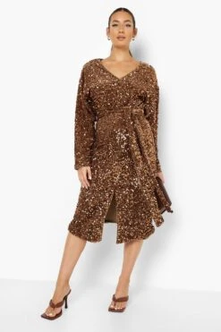 Maternité - Robe Mi-longue En Velours à Décolleté Plongeant -BOOHO Kleidung Magasin bzz01756 rust xl 3