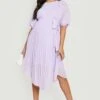 Maternité - Robe Mi-longue Plissée à Manches Bouffantes -BOOHO Kleidung Magasin bzz02052 lilac xl