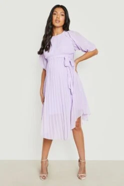 Maternité - Robe Mi-longue Plissée à Manches Bouffantes -BOOHO Kleidung Magasin bzz02052 lilac xl 2