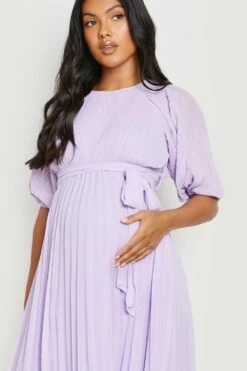 Maternité - Robe Mi-longue Plissée à Manches Bouffantes -BOOHO Kleidung Magasin bzz02052 lilac xl 3