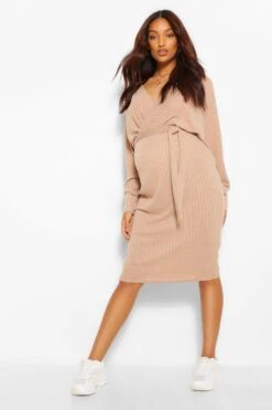 Maternité - Robe Pull En Maille Côtelée