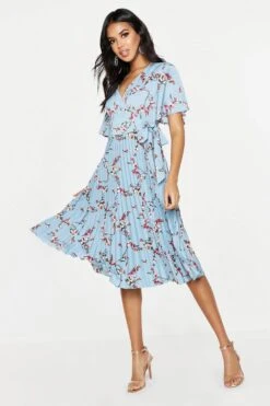 Robe Patineuse Plissée Mi Longue à Fleurs -BOOHO Kleidung Magasin dzz01398 blue xl 3