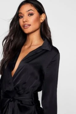 Robe Cache-cœur Moulante Satinée 9 Robe Cache-cœur Moulante Satinée -BOOHO Kleidung Magasin dzz32902 black xl 3