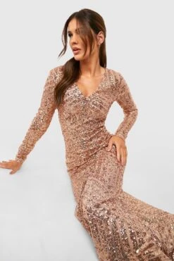 Robe De Demoiselle D'honneur à Manches Longues Et Paillettes -BOOHO Kleidung Magasin dzz94156 nude xl 3