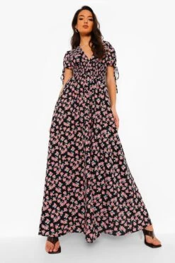 BOOHOO Robe Longue Froncée à Fleurs