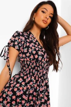 BOOHOO Robe Longue Froncée à Fleurs -BOOHO Kleidung Magasin fzz05208 black xl 2