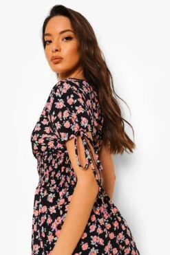 BOOHOO Robe Longue Froncée à Fleurs -BOOHO Kleidung Magasin fzz05208 black xl 3