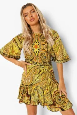 Robe Patineuse à Volants Imprimé Chaîne