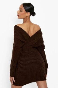 Robe Pull Côtelée à épaules Dénudées