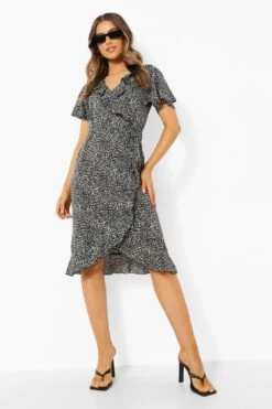 Robe Mi-longue Volantée à Imprimé Animal -BOOHO Kleidung Magasin fzz19034 black xl 2