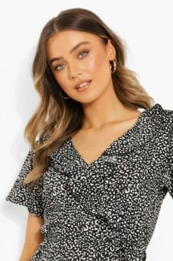 Robe Mi-longue Volantée à Imprimé Animal -BOOHO Kleidung Magasin fzz19034 black xl 3