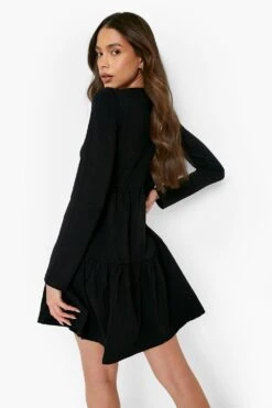 Robe Smockée à Manches Longues -BOOHO Kleidung Magasin fzz24335 black xl 1