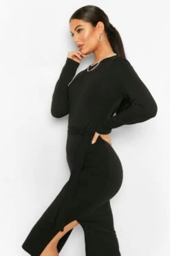 Robe Courte Ceinturée à Manches Longues -BOOHO Kleidung Magasin fzz24351 black xl 2