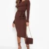 Robe Courte à Ceinture Et Manches Longues -BOOHO Kleidung Magasin fzz24399 chocolate xl
