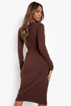 Robe Courte à Ceinture Et Manches Longues -BOOHO Kleidung Magasin fzz24399 chocolate xl 1