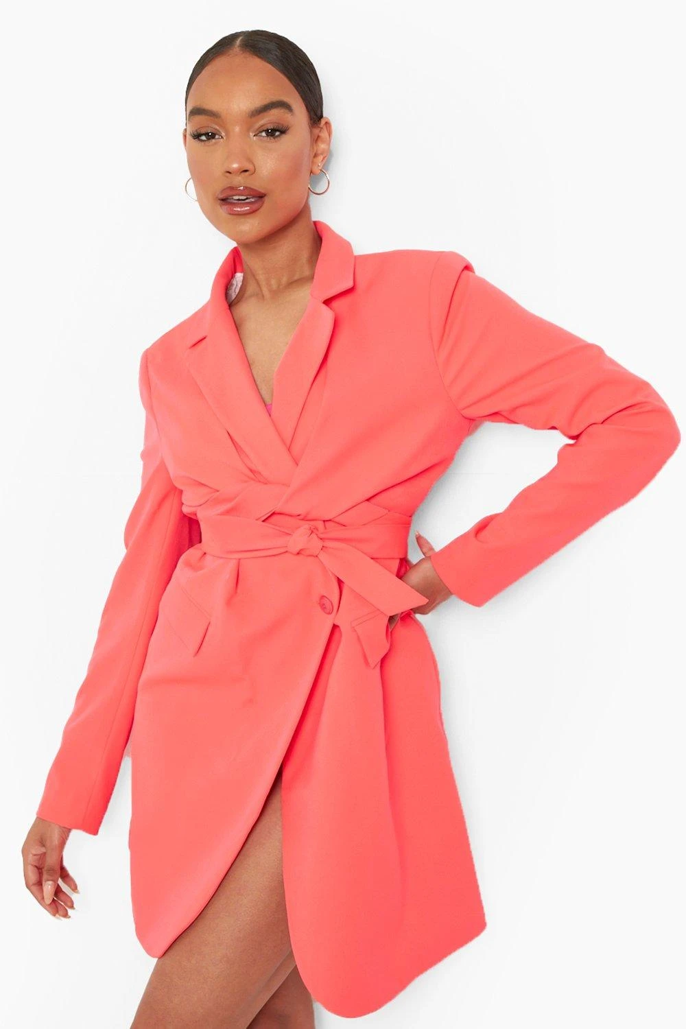 Robe Blazer Cache-coeur Nouée Sur Le Devant 3 Robe Blazer Cache-coeur Nouée Sur Le Devant