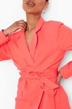 Robe Blazer Cache-coeur Nouée Sur Le Devant 9 Robe Blazer Cache-coeur Nouée Sur Le Devant -BOOHO Kleidung Magasin fzz25736 neon pink xl 3