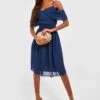 BOOHOO Robe Mi-longue Drapée à épaules Dénudées -BOOHO Kleidung Magasin fzz26447 navy xl
