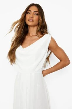 Robe Longue Drapée à Col Bénitier -BOOHO Kleidung Magasin fzz26627 ivory xl 3