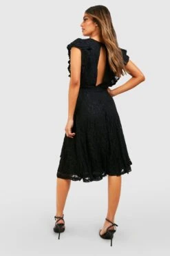 Robe Patineuse Mi Longue à Dentelle Et Manches Volantées -BOOHO Kleidung Magasin fzz31400 black xl 1