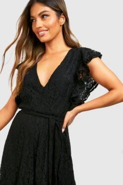 Robe Patineuse Mi Longue à Dentelle Et Manches Volantées -BOOHO Kleidung Magasin fzz31400 black xl 3