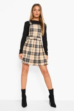 Robe Salopette Effet Plissé à Carreaux -BOOHO Kleidung Magasin fzz32489 tan xl 2