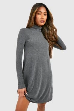 Robe Courte à Col Roulé Et Manches Longues -BOOHO Kleidung Magasin fzz34411 charcoal xl 2