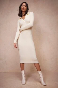 Robe Pull Mi-longue En Maille Côtelée