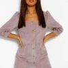 BOOHOO Robe Denim En Velours Côtelé à Manches Volume