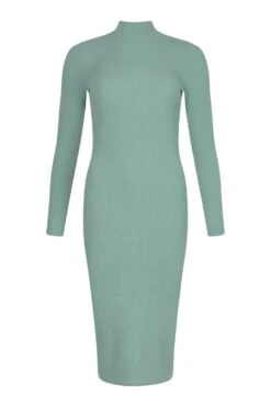 BOOHOO Robe Mi-longue Côtelée à Col Montant En Tissu Premium -BOOHO Kleidung Magasin fzz46179 green xl 2
