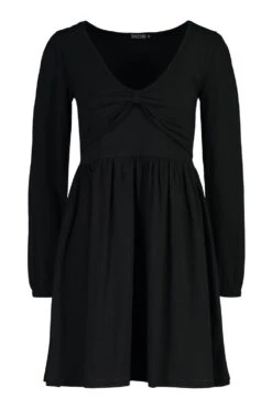 BOOHOO Robe Patineuse à Nœud Sur Le Devant Et Manches Longues -BOOHO Kleidung Magasin fzz54492 black xl 2