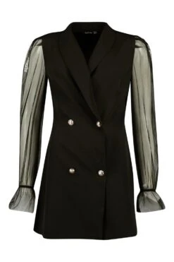 Robe Blazer à Manches En Organza -BOOHO Kleidung Magasin fzz70362 black xl 2