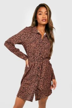 BOOHOO Robe Chemise à Imprimé Animal -BOOHO Kleidung Magasin fzz82381 tan xl 2