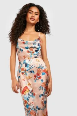 Robe Nuisette Fleurie En Satin à Col Bénitier Et Ourlet Volanté -BOOHO Kleidung Magasin fzz97741 gold xl 2