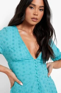 Petite - Robe Courte En Broderie Anglaise à Manches Bouffantes -BOOHO Kleidung Magasin gzz00790 aqua xl 3