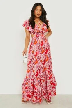 Petite - Robe Longue Volantée à Imprimé Cachemire