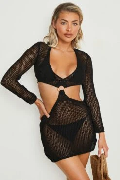 BOOHOO Robe De Plage En Crochet à Anneau -BOOHO Kleidung Magasin gzz03004 black xl 2