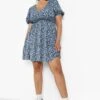 Grande Taille - Robe Patineuse à Manches Froncées Et Imprimé Fleuri -BOOHO Kleidung Magasin gzz03106 navy xl
