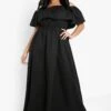 Grande Taille - Robe Longue à Volants Et Col Bateau -BOOHO Kleidung Magasin gzz03119 black xl