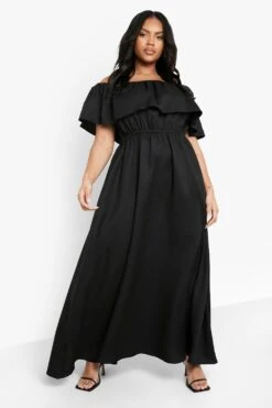 Grande Taille - Robe Longue à Volants Et Col Bateau -BOOHO Kleidung Magasin gzz03119 black xl 2