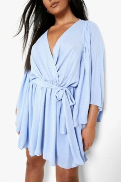 Grande Taille - Robe Portefeuille à Manches Chauve-souris -BOOHO Kleidung Magasin gzz03943 baby20blue xl 3