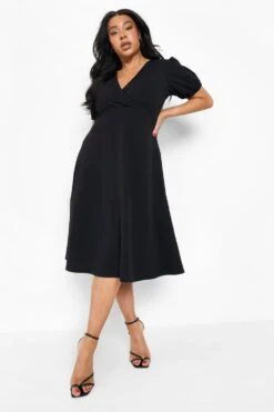 Grande Taille - Robe Patineuse Style Cache-cœur Mi-longue