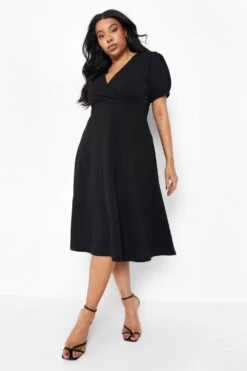 Grande Taille - Robe Patineuse Style Cache-cœur Mi-longue -BOOHO Kleidung Magasin gzz05793 black xl 2