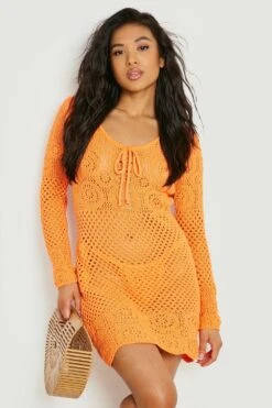 Petite - Robe Courte Recyclée En Crochet à Attaches -BOOHO Kleidung Magasin gzz05821 orange xl 3