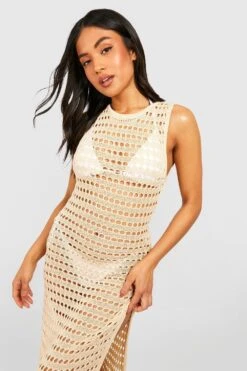 Petite - Robe De Plage Longue Recyclée En Crochet -BOOHO Kleidung Magasin gzz05822 stone xl 3